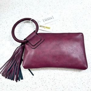 NWTO Metro Muse Burgundy Vegan Leather Clutch